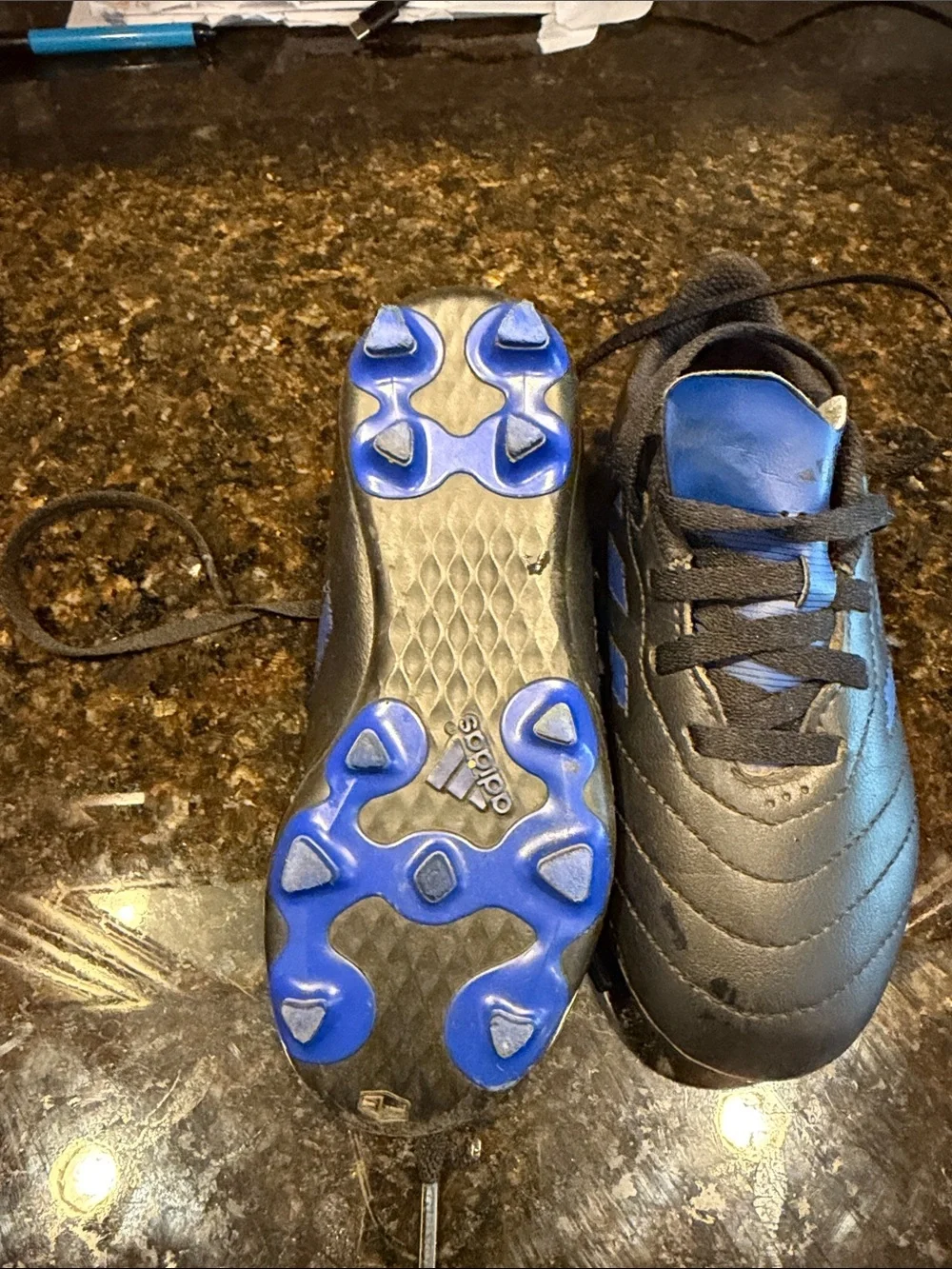 adidas Kids Black and Blue Lace-Up Boots